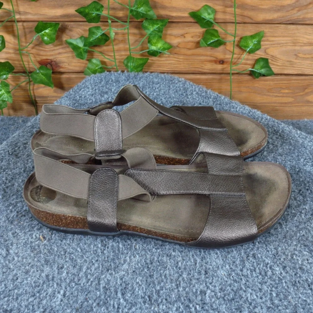 Natural Soul Noni Women Slingback T-Strap Sandal 7.5 Walking Bronze Metallic